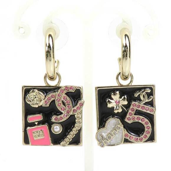 CHANEL Black Logo Earrings